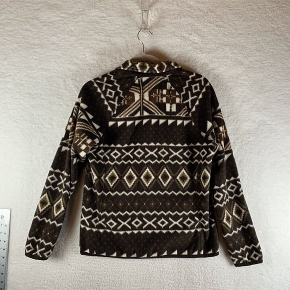 Lauren Ralph Lauren Jacket Women's Medium Brown Aztec Print Fleece Full Zip 7845 - Picture 2 of 7